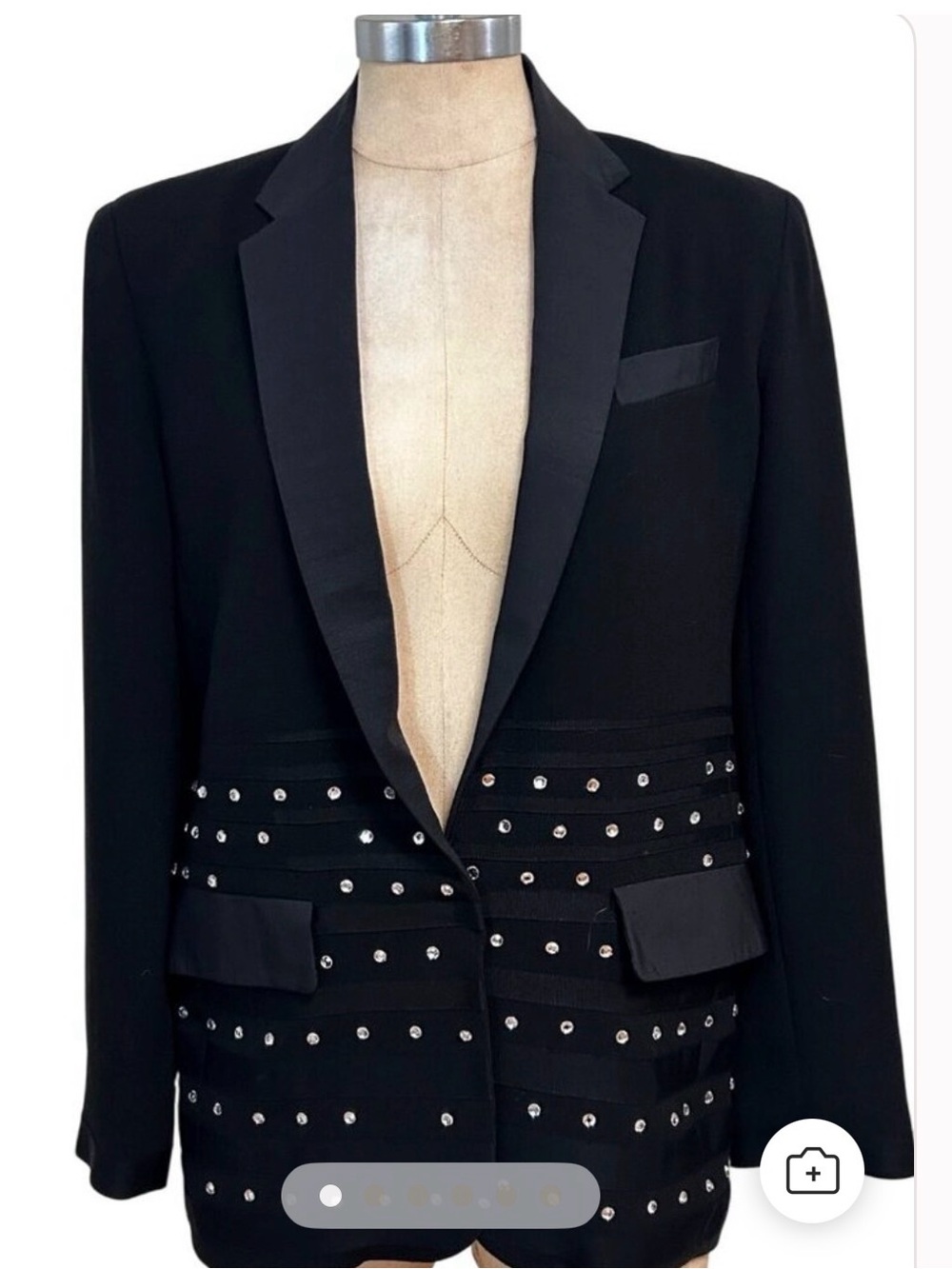 Nanette Lepore Black Studded Satin-Trim Blazer Jacket